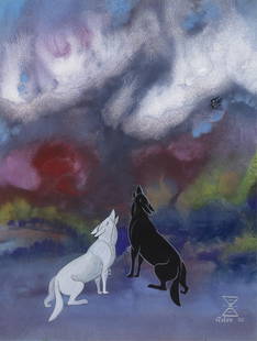 Adee Dodge, Two Works on Paper: Adee DodgeDiné (Navajo), 1911 - 1992Two Works on Paperpastel on paperUntitled (Howling Wolves)pastel on papersigned and dated lower right: [artist's cipher] / adEE '60Untitled (Hunter)
