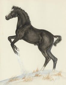 Percy [Kai-Sa] Sandy, Two Paintings: Rearing Horse + Horse in Landscape