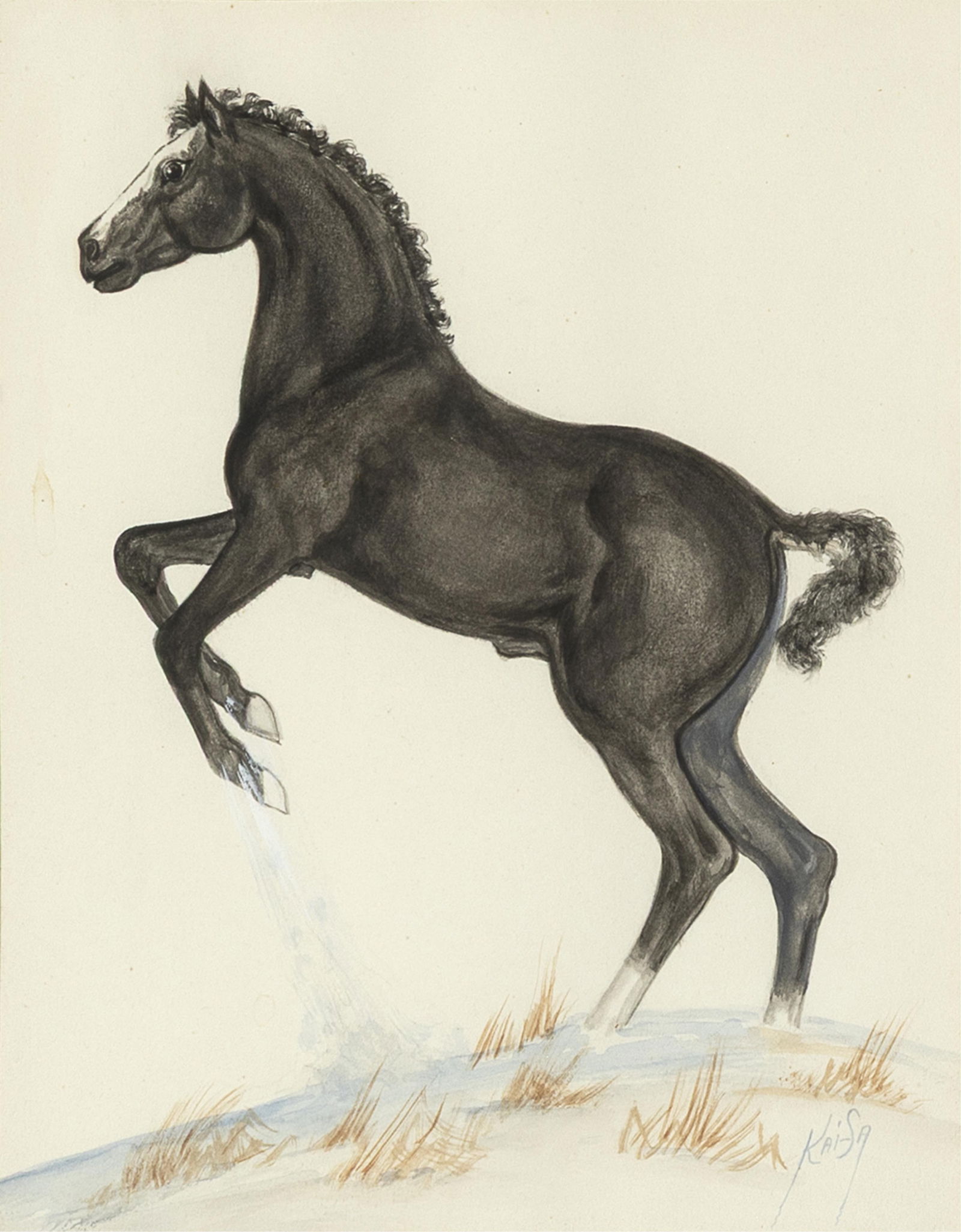 Percy [Kai-Sa] Sandy, Two Paintings: Rearing Horse + Horse in Landscape (1 of 4)