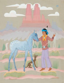 Harrison [Haskay Yahne Yah] Begay, Untitled (Boy with Horse and Dog)
