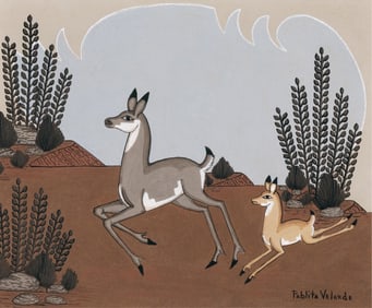 Pablita [Tse Tsan] Velarde, Untitled (Two Deer)