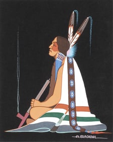 Archie Blackowl, Untitled (Seated Figure with Pipe)