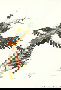 James Russell Humetewa, Jr., Pair of Works: Eagle Dancer, 1974 + Motsin, 1975: James Russell Humetewa, Jr.Hopi, 1926 - 1976Pair of Works: Eagle Dancer, 1974 + Motsin, 1975gouache on paperEagle Dancer, 1974inscribed: HUMETEWA / 74Motsin (Disheveled), 1975inscribed: HU
