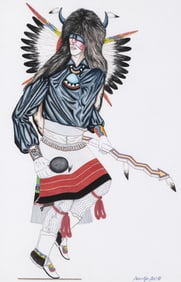 Bobby [Pan-Yo-Pin] Vigil, Two Drawings: Buffalo Dancer + Cane Dancer