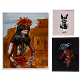Raymond Naha, Three Works: Crow Mother Kachina + Apache Devil Dancer + Untitled (Pueblo Figure)