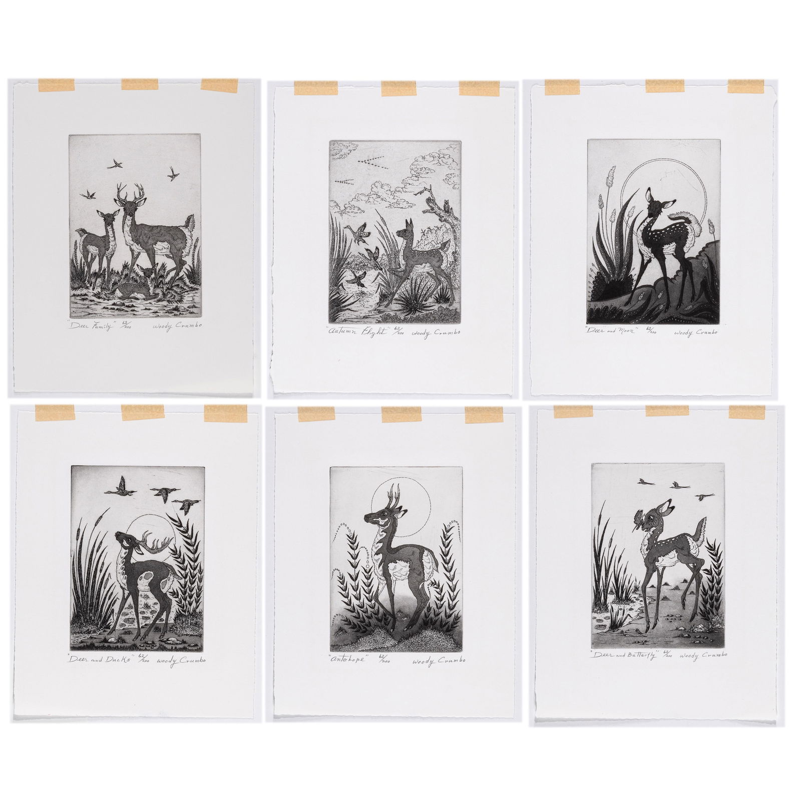 Woody Crumbo, Group of Six Deer Etchings (1 of 13)