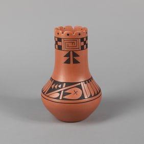 Eric Sunbird [Than Tsidéh] Fender, Redware Vase with Painted Designs