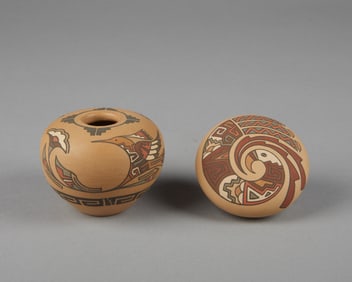 Lois + Derek Gutierrez de la Cruz, Two Polychrome Pottery Items, ca. 1975