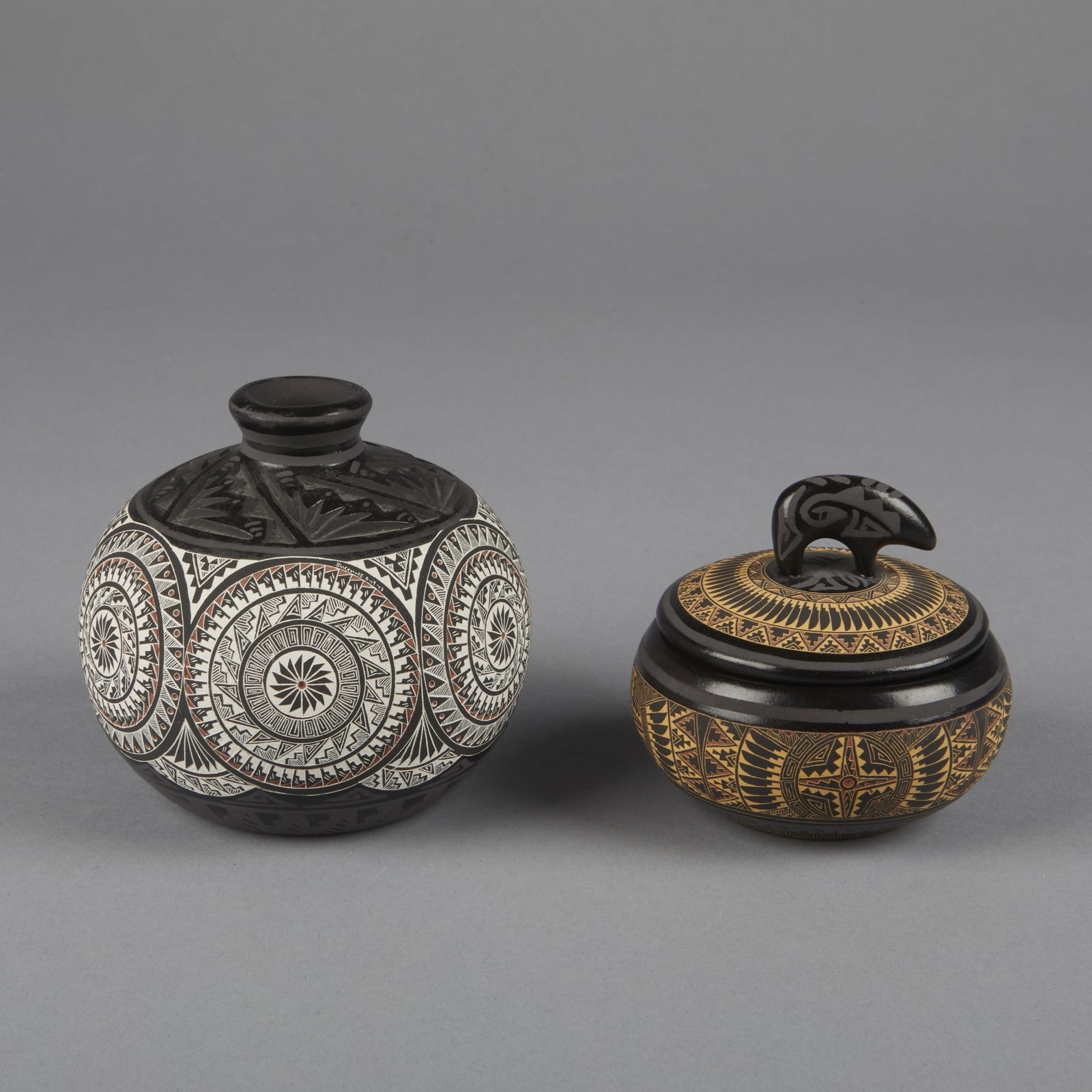 Marvin Blackmore, Two Blackware Vessels with Geometric Sgraffito Designs (1 of 4)