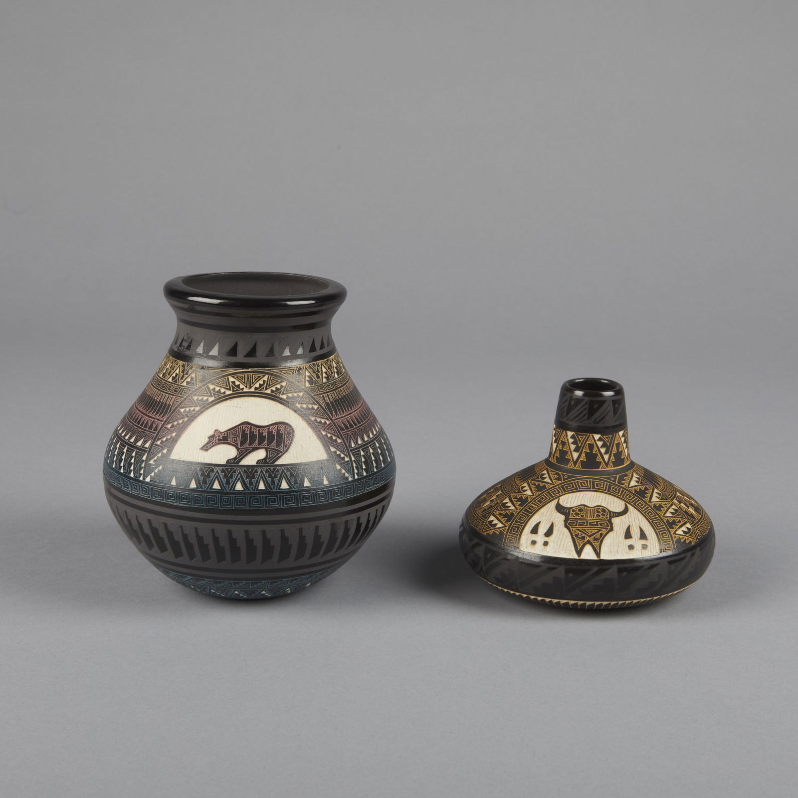 Marvin Blackmore, Two Sgraffito Blackware Jars with Animal Designs (1 of 3)