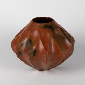 Samuel Manymules, Geometric Shaped Pot with Fire Clouds, 1995