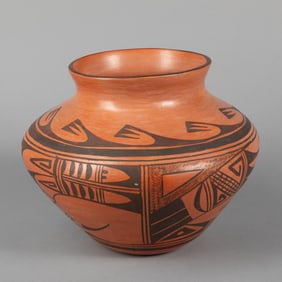 Caroline Talagump, Redware Pot with Painted Designs, ca. 1955