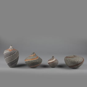 Sandra Victorino, Group of Four Fine Line Pots with Geometric Designs