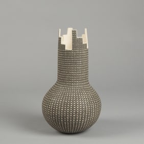 Paula Estevan, Fine Line Vase with Geometric Pattern and Kiva Rim, 1995