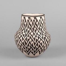 Lucy M. Lewis, Black on White Pottery Vase, ca. 1975