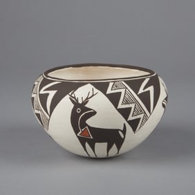 Lucy M. Lewis, Pottery Bowl with Heartline Deer Designs, ca. 1965