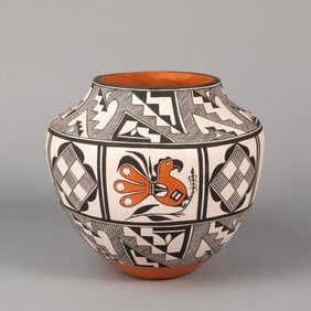 Florence Aragon, Polychrome Jar with Bird and Heartline Deer Designs