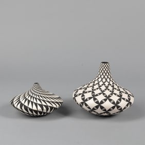 Dorothy Torivio, Two Black on White Jars with Geometric Designs
