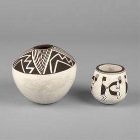 Lucy M. + Emma Lewis, Two Black on White Pots