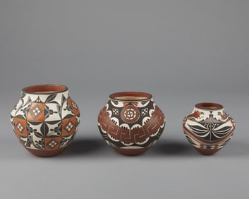 Lily Maria Salvador, Group of Three Polychrome Pots with Historic Designs