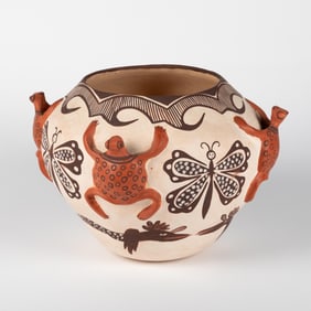 Jennie Laate, Polychrome Jar with Sculpted Frogs, ca. 1960