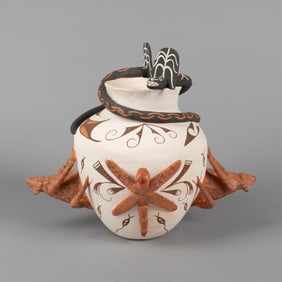 Victor Lahaleon, Snake, Dragonflies, and Frog Fetish Pot, ca. 1990