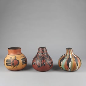 Robert Rivera, Group of Three Polychrome Painted Gourds