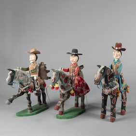 Delbert Buck, Three Horse and Rider Folk Art Figurines