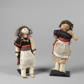 Zuni / Pueblo, Two Dolls with Stands, ca. 1925