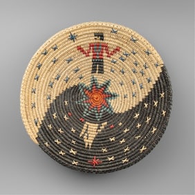 Sally Black, Polychrome Basketry Tray with Figural Design