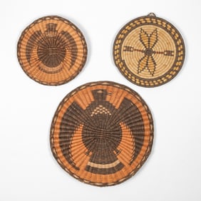 Hopi + Diné (Navajo), Group of Three Basketry Plaques