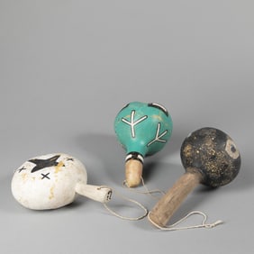 Hopi + Pueblo, Group of Three Dance Rattles