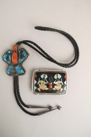 Attributed Diné (Navajo) + Attributed Zuni, Two Jewelry Items: Silver and Spiny Oyster Bolo, ca.