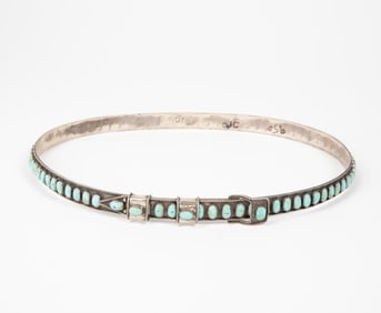 Southwest Style, Sterling Silver Hatband with Turquoise Cabochons, ca. 1970