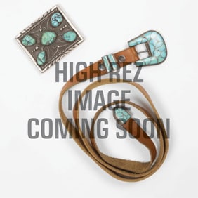 Turquoise Inlay Ranger Belt + Belt Buckle with Five Cabochons