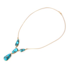 Sam Patania, Gold Necklace with Four Turquoise Cabochons