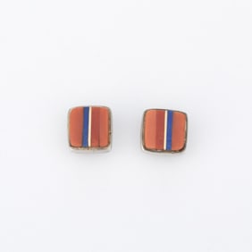 Charles Loloma, Mixed Inlay Stud Earrings, ca. 1985