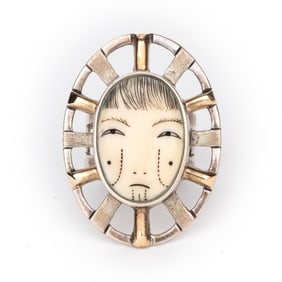 Denise Wallace, Sterling Silver + Gold Ring with Face, ca. 2000