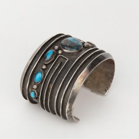 John Hornbek, Silver Cuff Bracelet with Turquoise Cabochons