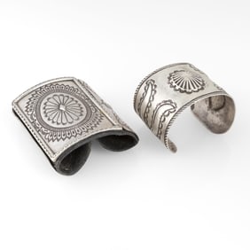 Leo Coriz et al, Group of Two Jewelry Items: Repousse Cuff Bracelet + Silver Ketoh