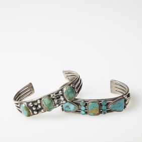 Diné (Navajo), Set of Two Turquoise Cuff Bracelets