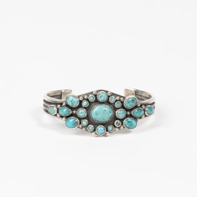 Attributed to [Davina Benally], Turquoise and Sterling Cluster Cuff Bracelet, ca. 1985