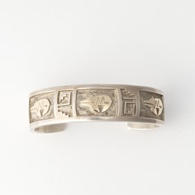 Arland F. Ben, Sterling Silver Cuff Bracelet with Gold Inlay, ca. 1985