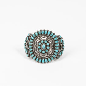 Zuni / Navajo, Cluster Cuff Bracelet with Turquoise Cabochons, ca. 1960