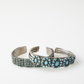 Diné (Navajo) + Zuni, Set of Two Cuff Bracelets, ca. 1965