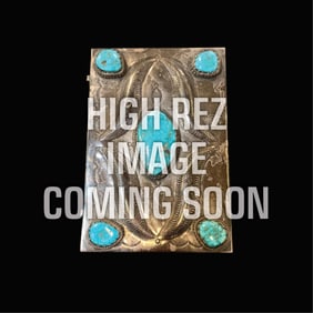 Repousse Silver Box with Five Turquoise Cabochons, ca. 1965