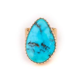 Anthony Sanchez, 14k Gold Ring with Turquoise Cabochon