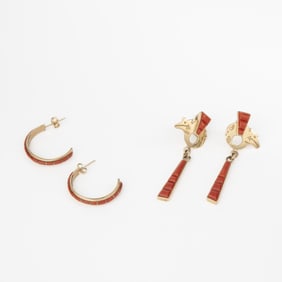 Attributed to [Nastacio Family] et al, Two Sets of Gold and Coral Earrings