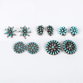 Lorraine Waatza et al, Five Pairs of Turquoise Cluster Clip-On Earrings