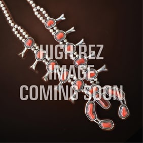 Attributed Diné (Navajo), Silver and Coral Squash Blossom Necklace, ca. 1975